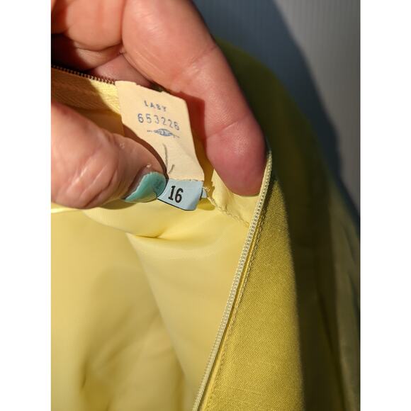 Vintage 60's Yellow Sheath Dress Vest Set Chiffon Sleeves and Vest Lace Detail - Picture 13 of 15